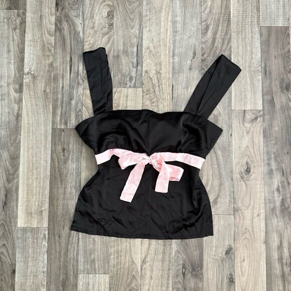Coquette black and pink satin bow top - Picture 2 of 5